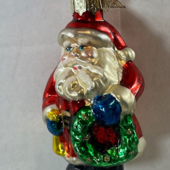 TWO VTG Santa Hand Blown Glass Glitter Christmas Tree Ornaments 1.5"x3.5" - Picture 5 of 9